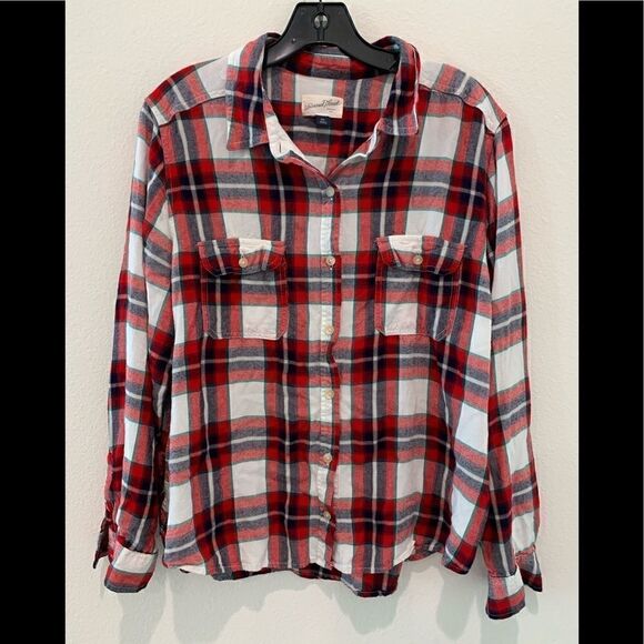 Universal Thread Tops - Universal Thread Womens Button Up Shirt Red Plaid Long Sleeve Collared XXL
